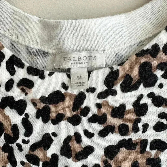 Talbots Cheetah Leopard Print Light Sweater, White and Brown, Size Medium - Picture 7 of 16